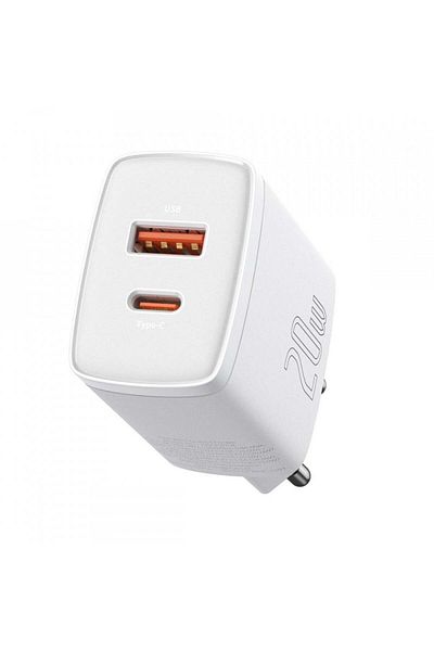 Baseus Compact wall charger, USB-C, PD, 20W and USB-A, QC, 3A, (CCXJ-B02) - White