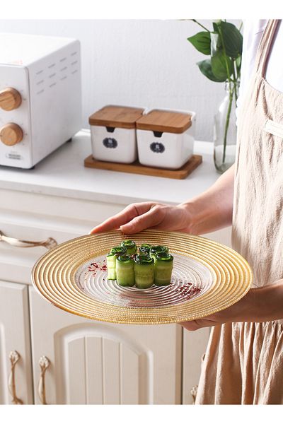 sharpdo 26.3 CM European Style Electroplated Glass Plate Creative Straw Hat Pattern Glass Plate