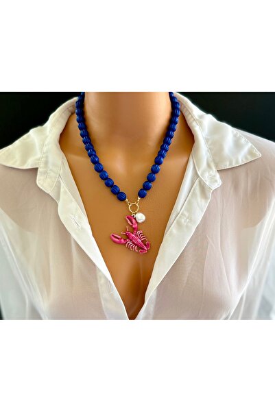 Limi Design Navy Blue Bead Lobster Accessory Design Necklace