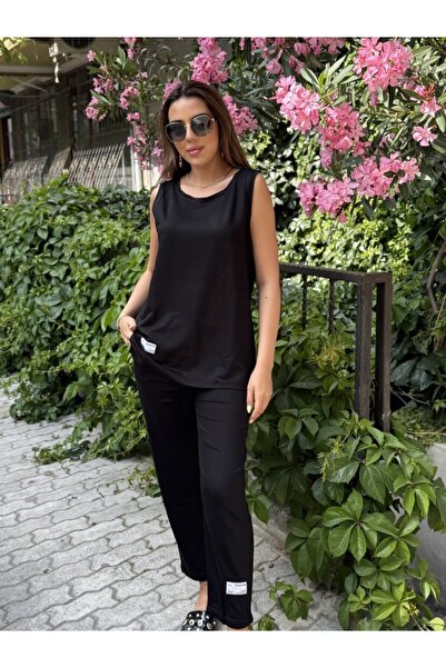 goopall Aesco Women's Strappy Round Neck Viscose Two Thread Blouse and Sweatp...