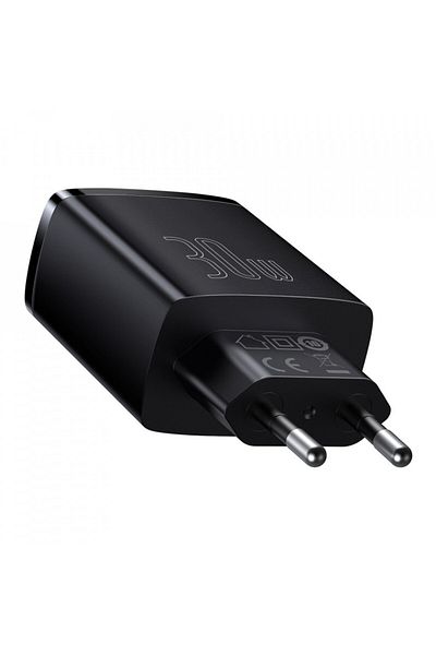 Baseus Compact Wall Charger, Usb-c, Pd, 30w And 2x Usb-a, Qc 3a, (CCXJ-E01) - Black