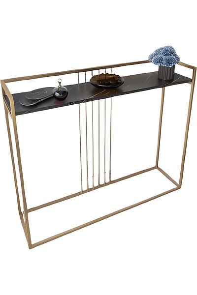 l'elefante Modern Wooden Console Entryway Table with Metal Frame & Storage Shelf
