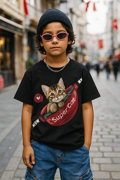 Touz Moda Super Cat Kids Design Unisex Μπλουζάκι Oversize