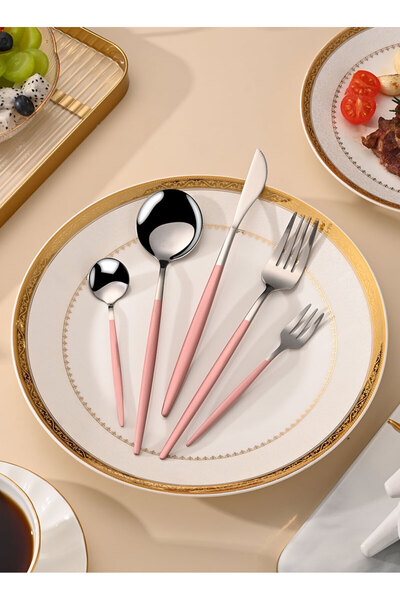 sharpdo SUNHOME 30-Piece Stainless Steel Cutlery Set Pink/Silver