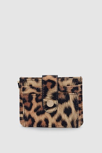 Wuclo Fione Snap Closure 6 Compartment Removable Keychain Mini Women's Wallet Leopard