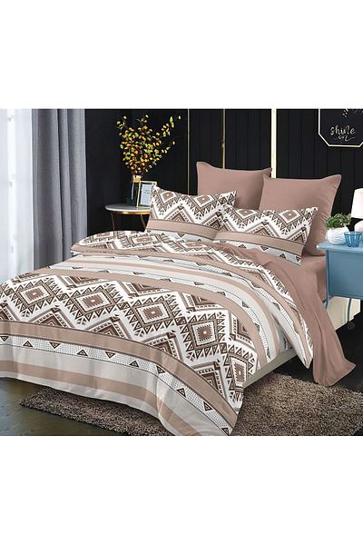 trendyhome Bed Linen, Fine Cotton, 6 Pieces, Elegant, Brown/Cream, HR24126