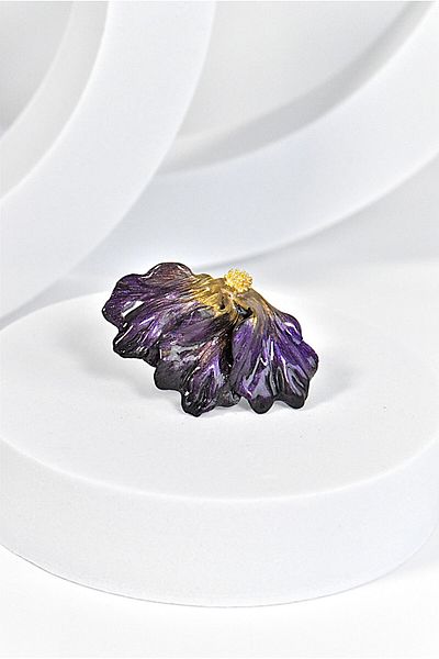 NARRU Handmade NARRU ring, half flower, black, purple and gold, Ilona