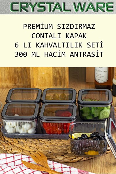 Crystal Ware Premium Sızdırmaz Contalı Kapak 6 lı Midi Kahvaltılık Seti Antrasit F372
