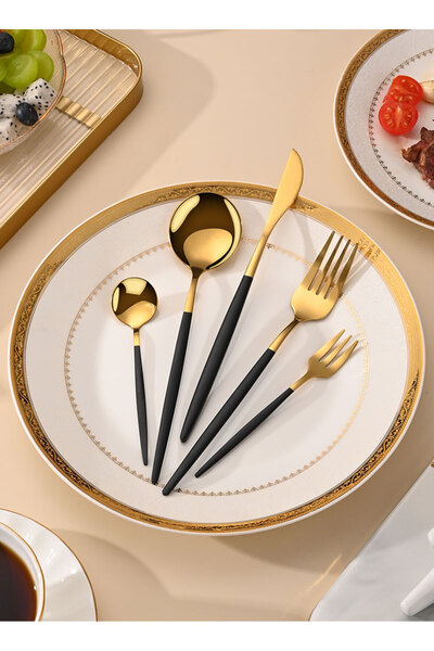 sharpdo SUNHOME 30-Piece Stainless Steel Cutlery Set Black/Gold