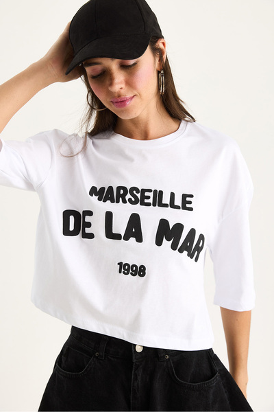 Bianco Lucci Γυναικείο μπλουζάκι με στάμπα με λαιμόκοψη 100% βαμβακερό 6705 60283450