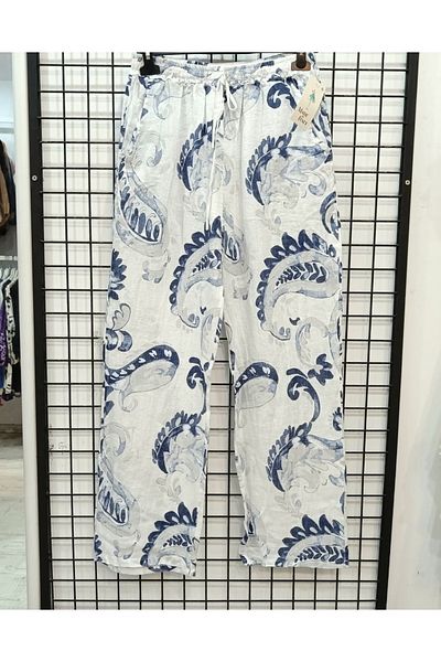 Butik Şans Patterned Elastic Waist Italian Linen Trousers