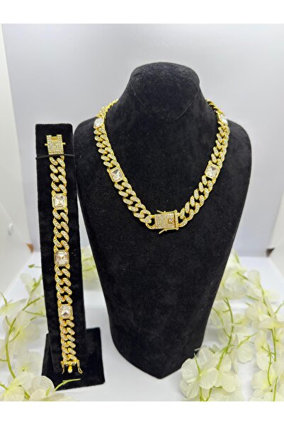 Constanza Exclusive 22 Ayar Altın Kaplama Çok Taşlı Kilit Set: Kolye Bileklik...