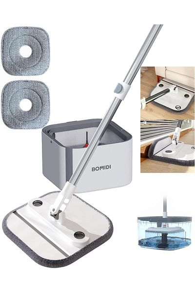 BOMIDI 360° Spin Mop for All Floors - Foldable Dry & Wet Floor Mop with Dual Water Tanks
