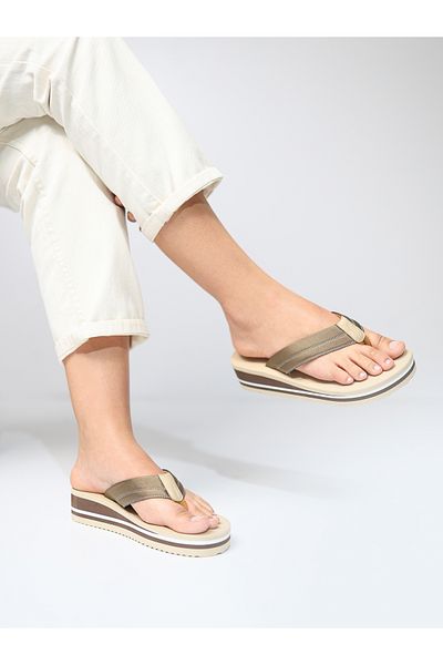 HANOX İrene Mustard Wedge Heel Women's Flip Flops Beach Slippers Flip Flops (4.0) cm