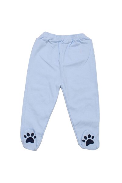 bebegen Unisex Blue Booties Paw Printed Combed Cotton Trousers Single Bottom