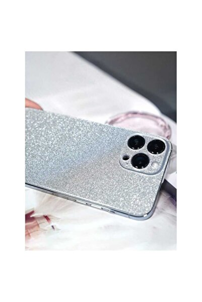 OEM Folie Skin Spate pentru Apple Iphone 15 Pro Max, Silver Glitter Design, High Grip, Full Glue