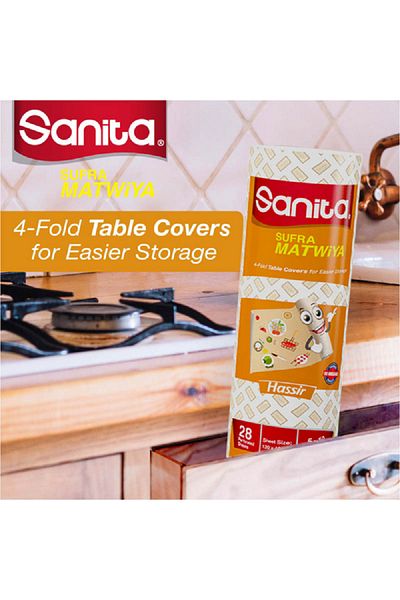 Sanita 8-Sheets Sufra Matiwa Biodegradable 4-Fold Table Cover White and Beige 120 x 120cm