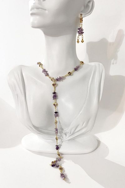 New Obsessions Amethyst Y Necklace Earring Set