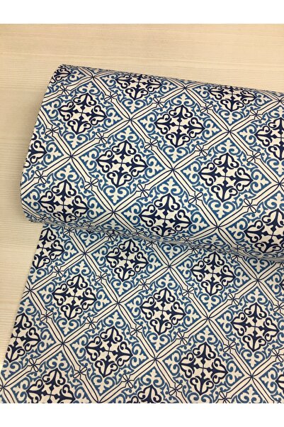 Renk Tekstil Çini Desenli Duck Keten Kumaş - Döşeme - Minder Kılıf - Masa Örtüsü - Hobi