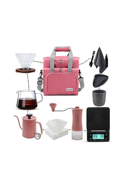 MIBRU V60 Coffee Maker set for drip coffee 11-in-1 with pink bag from mibru