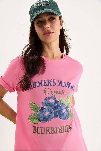 Bianco Lucci Women's Blueberries Printed Crew Neck 100% Cotton T-Shirt 6702 60283451