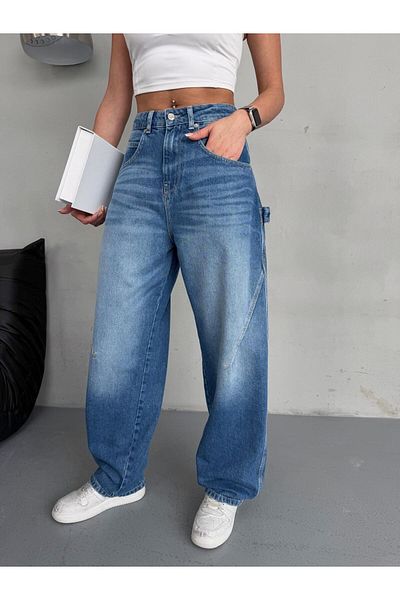 XBELLA DENİM Women's High Waist Ballon Fit Stitching Detailed Axe Pocket Jeans