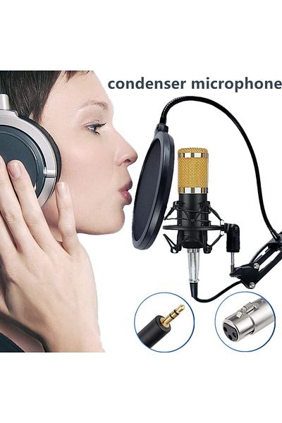 sharpdo Podcast Equipment Bundle BM-800 Mic Kit with Live Sound Card Adjustable Mic Suspension Scissor Arm