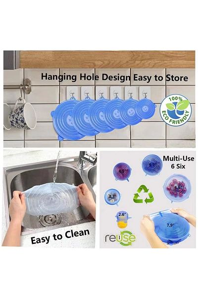 Generic Food Grade Silicone Stretch Lids Reusable Airtight Wrap Covers Keeping Fresh Seal Bowl Kitchen Cookw