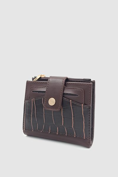 Wuclo Sirel Crocodile Textured 10 Compartment Snap Fastener Women's Wallet Bitter Brown