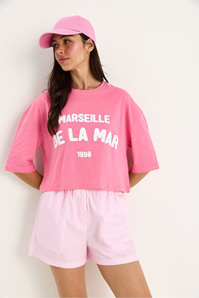 Bianco Lucci Γυναικείο μπλουζάκι με στάμπα με λαιμόκοψη 100% βαμβακερό 6705 60283450