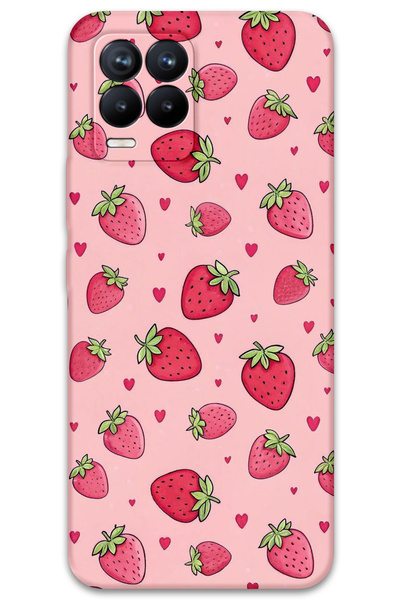 Gramaphone Realme 8 Uyumlu Çilek Desenli Telefon Kılıfı + Ekran Koruyucu - 5804