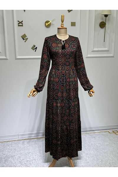 ModaMinar Women's Violet Viscose Fabric Ottoman Pattern Dress with Elastic Sleeves