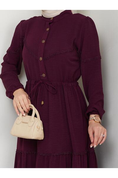 HARMAN BUTİK Γυναικείο φόρεμα με δαντέλα με λεπτομέρεια με κορδόνια Dusty Rose Ayrobin