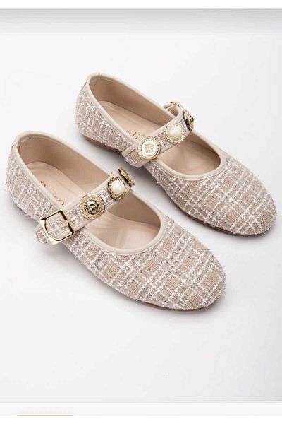 Zenvea Zenvea Women's Beige Skin Cream Skin Linen Daily Strappy Adjustable Buckle Ballerinas