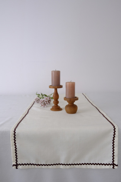 Yakacihome Ziggy Duck Linen Washable Stain Resistant Bitter Coffee Water Stone Piping Runner 40X140 cm