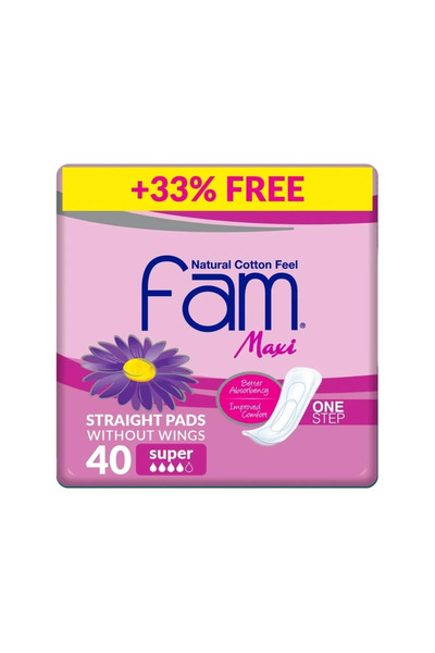 FAM فوط صحية قطن ناعم من فام ماكسي بدون اجنحة-40فوطة