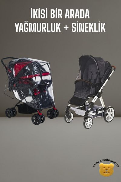 Tois Baby Elastic Baby Stroller Raincoat + Stroller Net (Black)