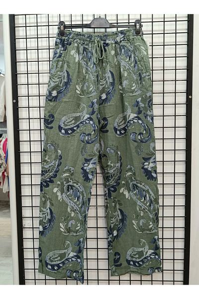 Butik Şans Patterned Elastic Waist Italian Linen Trousers