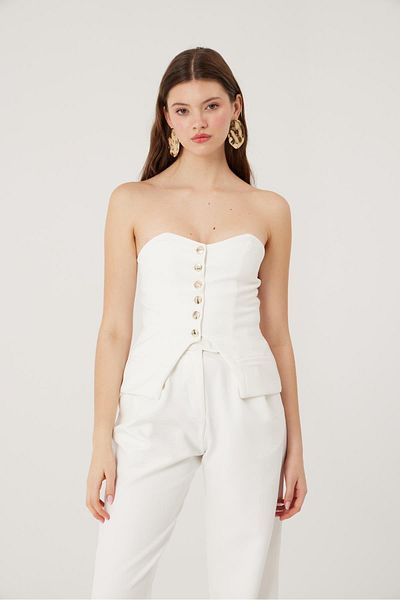 HOLLY LOLLY Button Strapless Cut Harvey Blouse White