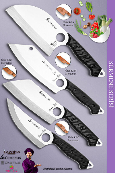 SÜRMENOX Sürmene Serisi Outdoor Kamp Bıçağı Mutfak Şef Bıçağı Deri Kılıflı 4 ...