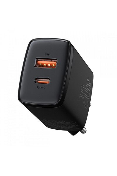 Baseus Compact Wall Charger, Usb-c, Pd, 20w And Usb-a, Qc, 3a, (CCXJ-B01) - Black