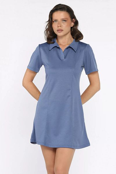 GÜLSELİ Γυναικείο Μίνι Φόρεμα Indigo Polo Neck