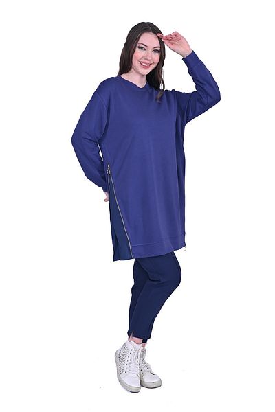 Invee Side Zipper Cotton Tunic Indigo