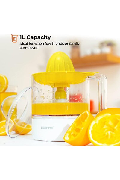 Geepas 1L Electric Citrus Juicer 25W with 2 Cones & Bi-Direction Twist for Orange Lemon Juice