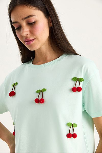 Bianco Lucci Women's Short Sleeve Cherry Accessory T-Shirt 60602016