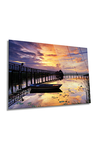 Rosyvien Peisaj de apus de soare la marina mea, pictură pe sticlă orizontală,...