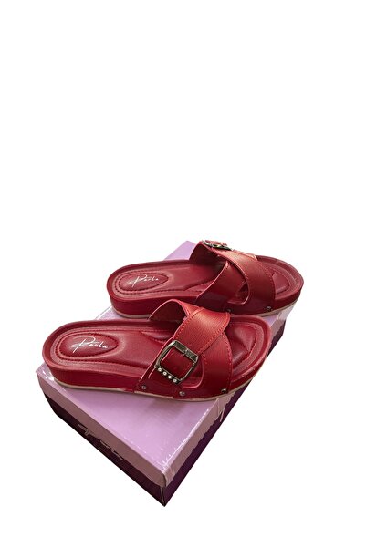 Perla Red Side Buckle Orthopedic Slippers