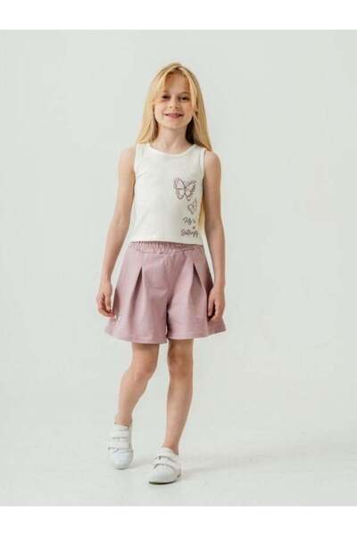 Zekids Girl's Cotton Pleated Butterfly Printed Shorts Set