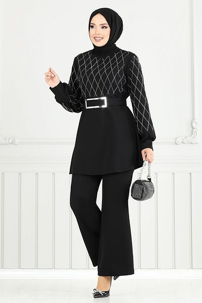 ModaMerve Επιμεταλλωμένο Σετ Χιτζάμπ 2691SL890-M Μαύρο