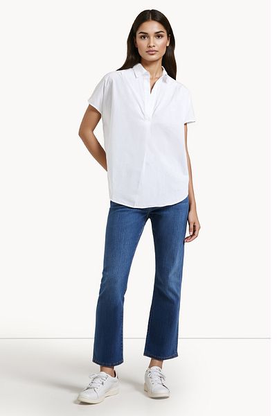French Connection Short Sleeve Regular Cotton Collared Neck Top